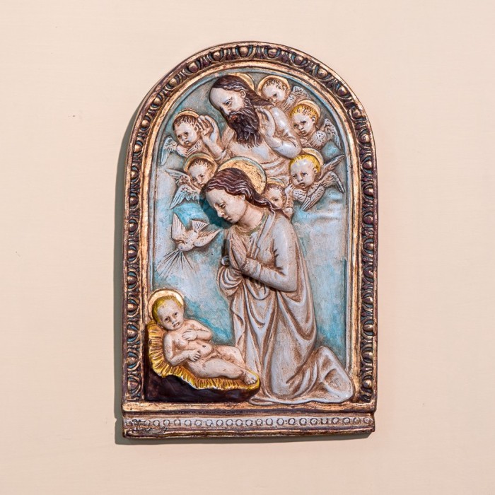 Luca della Robbia's Patinated Colored and Gilded Ceramic Adoration